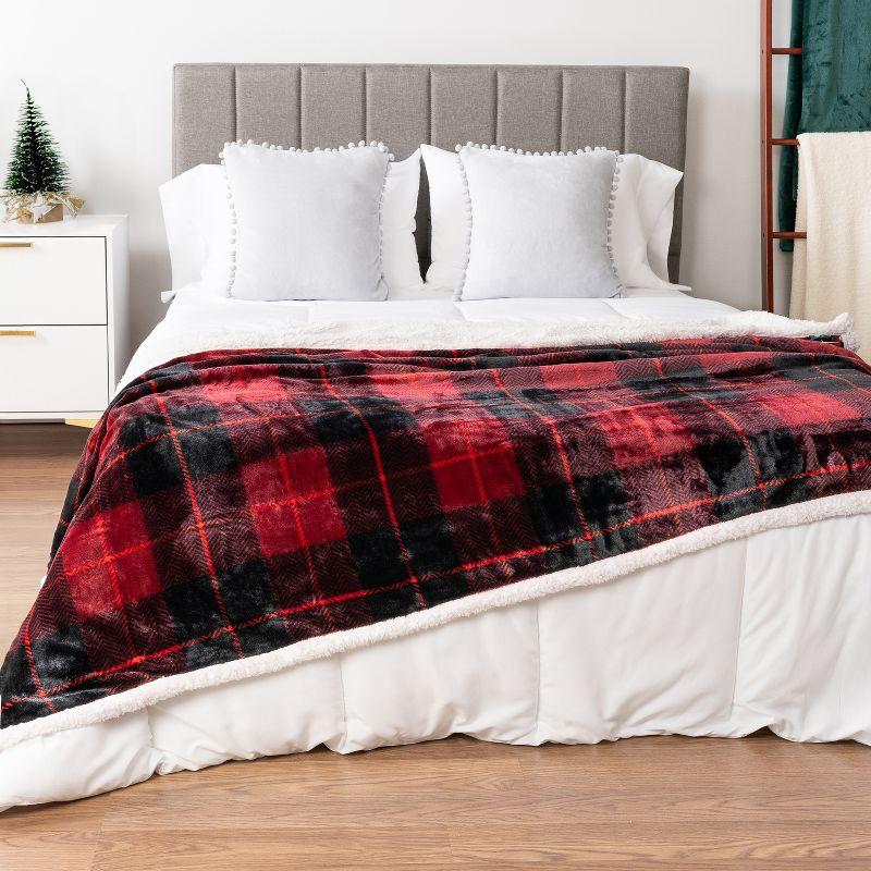 PAVILIA Fleece Plush Microfiber Throw Blanket for Couch, Sofa and Bed, Reversible, Plaid Red/Twin - 60x80