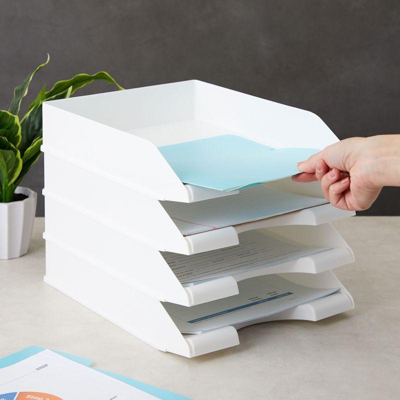 White Stackable Plastic Paper Trays for Letter Documents