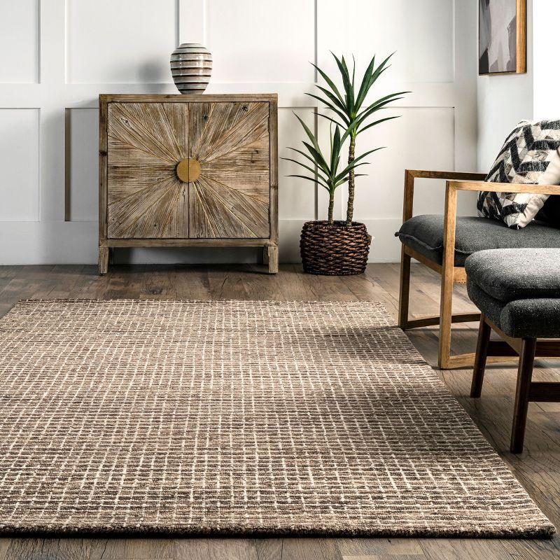 Arvin Olano x Rugs USA Melrose Checked Wool Brown Area Rug