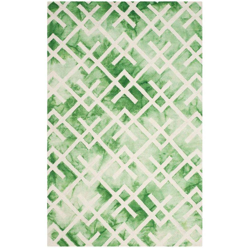 Hand-Tufted Green and Ivory Wool Area Rug, 5' x 8'