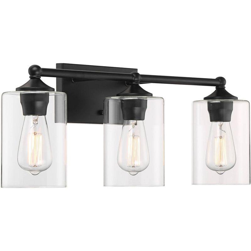 360 Lighting Bellings Modern Wall Light Black Metal Hardwire 24" 3-Light Fixture Clear Glass Cylinder Shade for Bedroom Bathroom Vanity Reading House