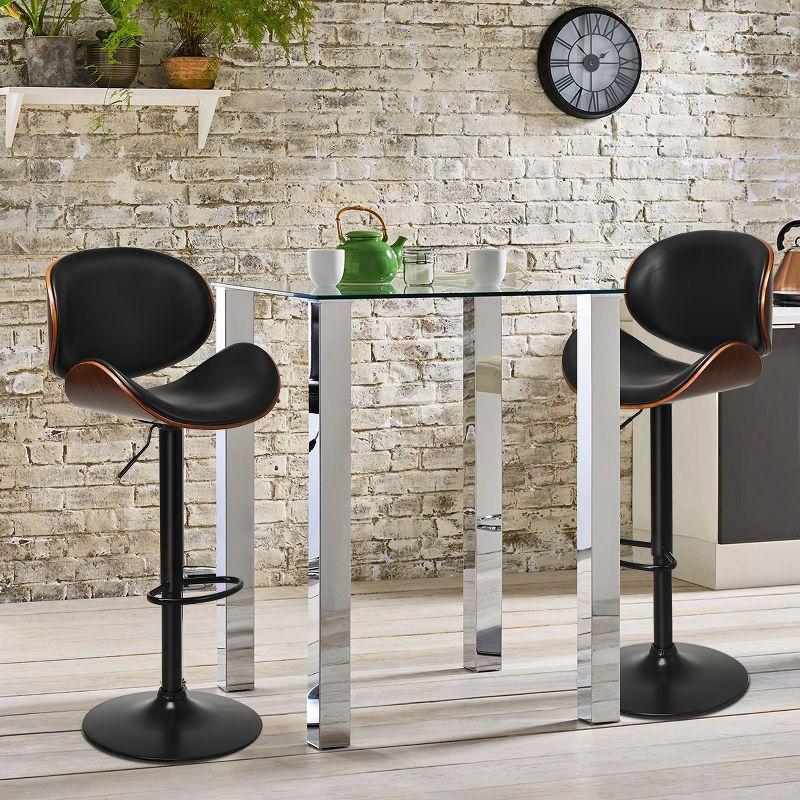 Costway Set of 2 Bentwood Barstool Mid-Century Adjustable Swivel PU Leather Curved Back