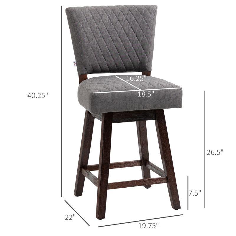 Counter Height Bar Stools, Set Of 2, Swivel Barstools, Rubber Wood Legs And Footrests, For Kitchen Dining Room Pub