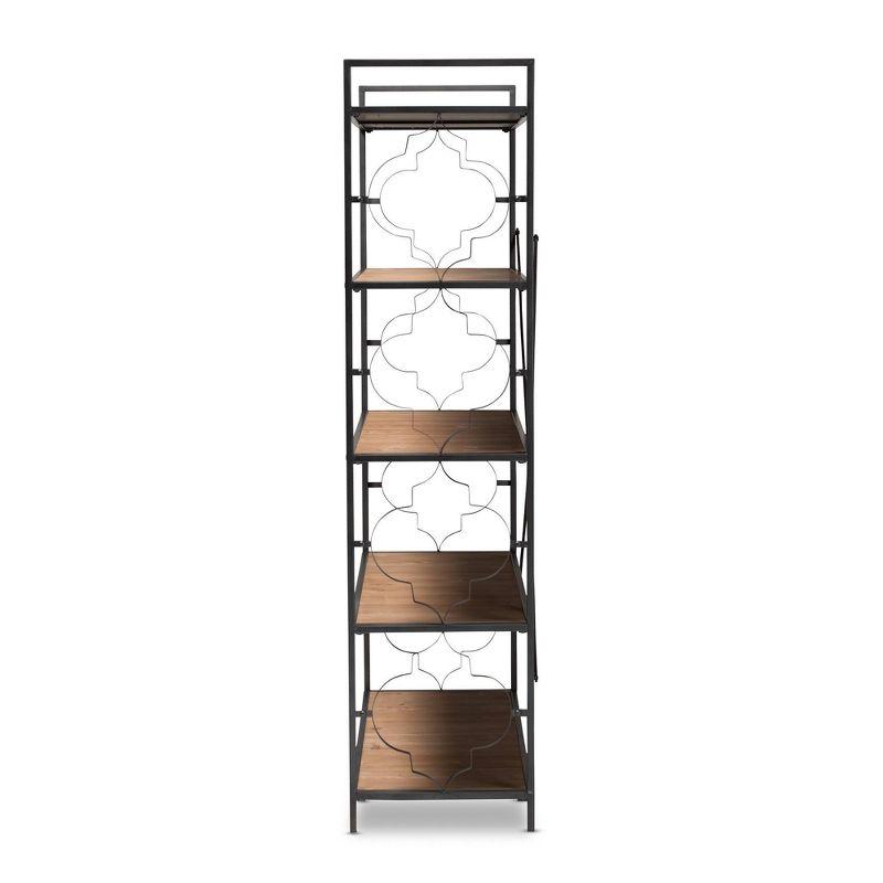 65" Mirna Iron & Oak Wood 5-Shelf Bookshelf with Quatrefoil Design - Baxton Studio