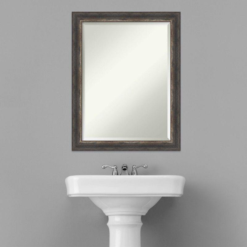 22" x 28" Bark Rustic Framed Bathroom Vanity Wall Mirror Charcoal - Amanti Art: Beveled, Polystyrene Frame, Wall Mounted