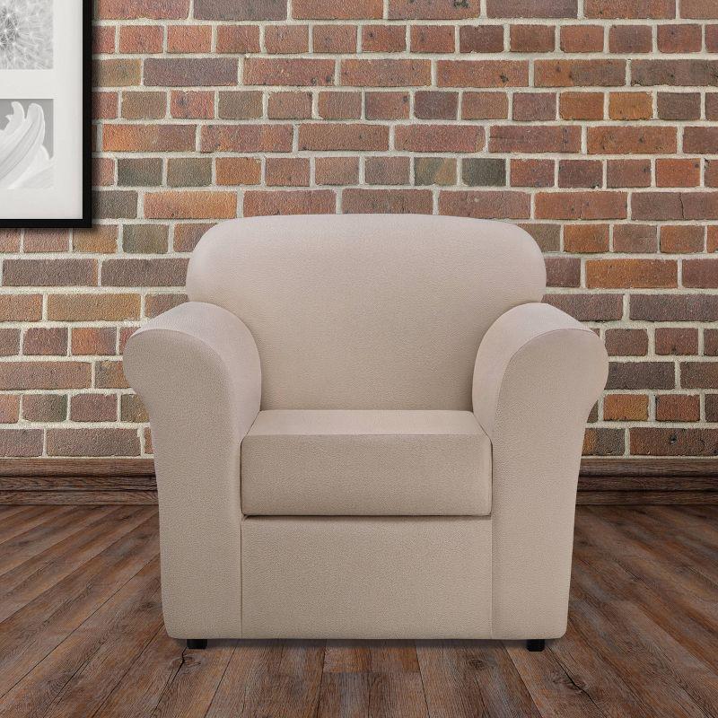 Pebbled Ivory Stretch Leather Chair Slipcover