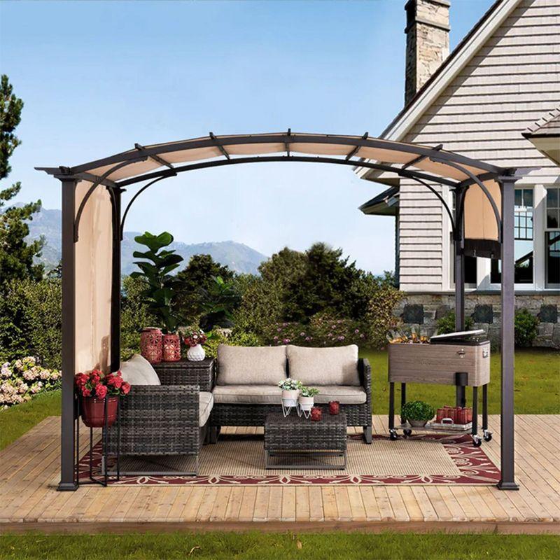 Sunjoy 9 x 11 Foot Arched Pergola Cover Outdoor Roof Shaded Canopy Tent with Steel Frame for Backyard Patios, Decks, and Gardens, Brown and Black