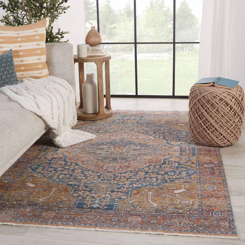 Elegant Medallion Blue and Gold Wool-Blend 9'4"x13' Area Rug