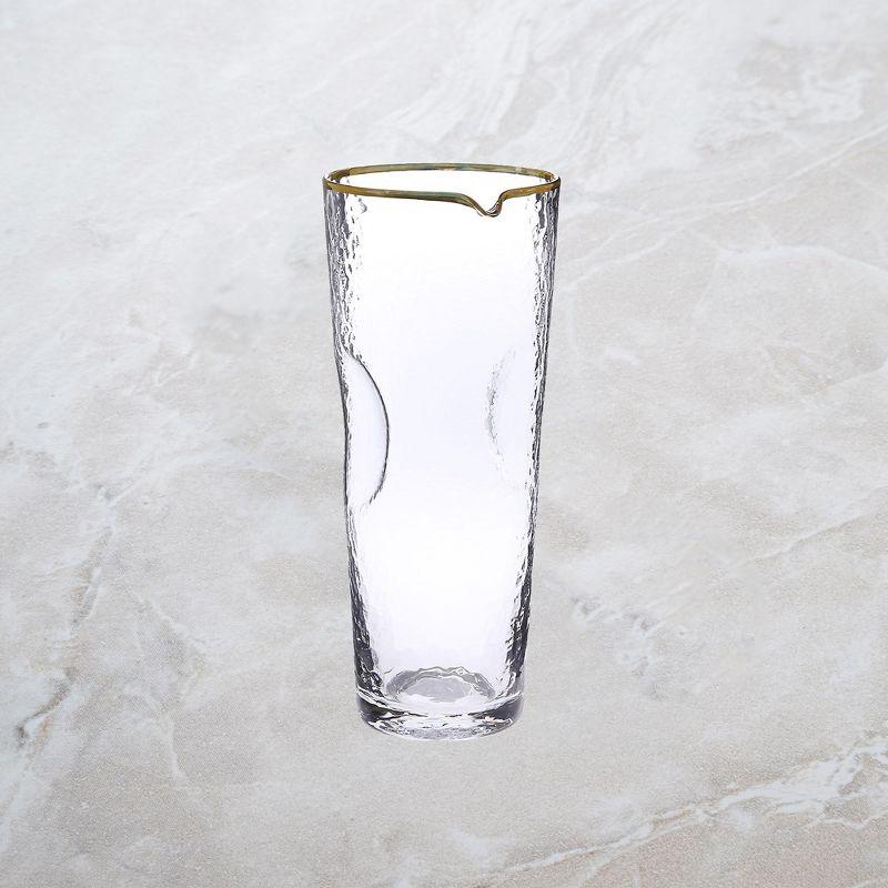 Pebbled Clear Glass Water Pitcher with Gold Rim