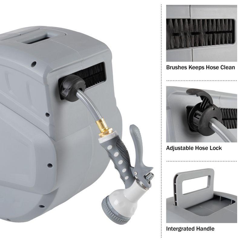 Retractable Hose - 100 FT Garden Hose with 9 Nozzle Patterns - Hose Reel Wall Mount with 180-Degree Swivel Bracket and Auto-Rewind by Pure Garden