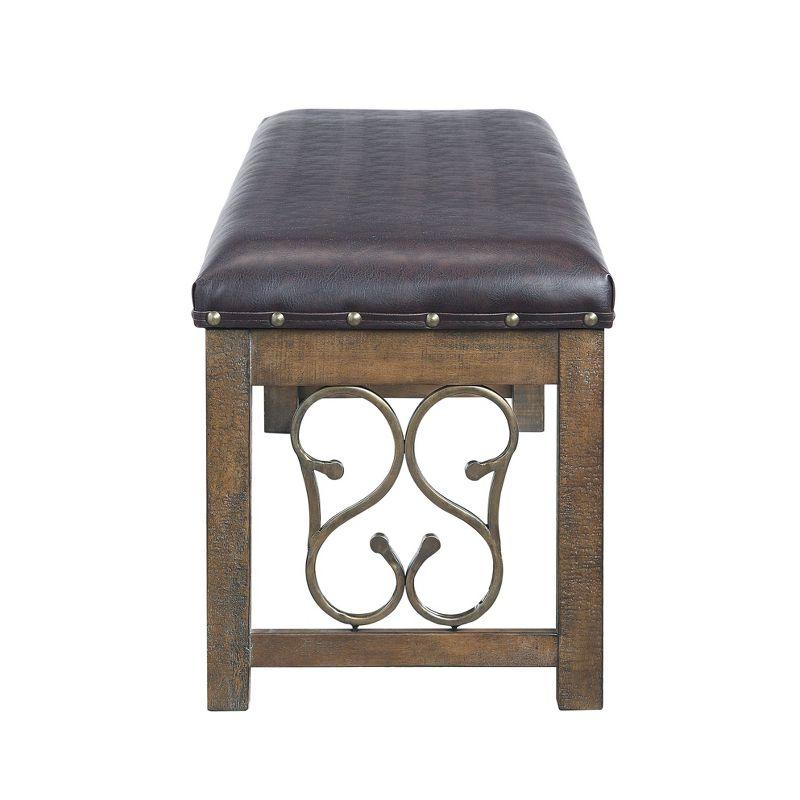 Acme Furniture 56" Raphaela Ottomans and Benches Black Synthetic Leather and Weathered Cherry Finish: Nailhead Trim, Metal Legs