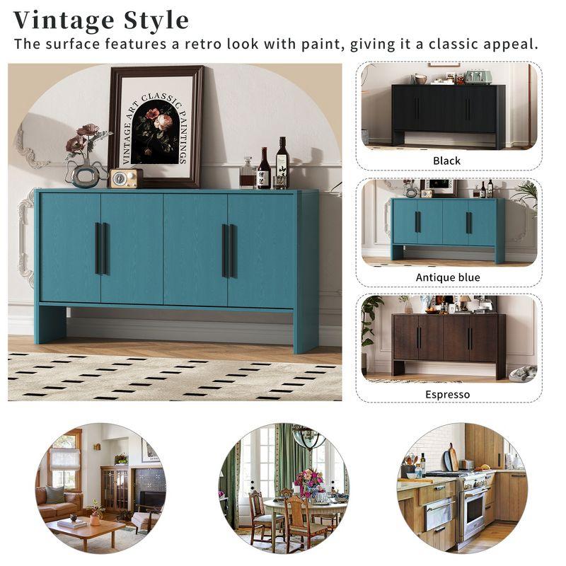 59"W Retro Sideboard with Adjustable Shelves and Long Metal Handles, 4-Door Storage Cabinet - ModernLuxe