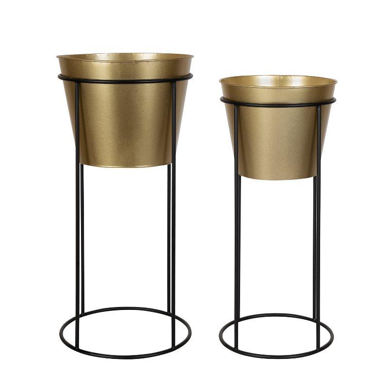 Sheely Modern Gold/Black Metal Indoor Porch Planter Stands, Set of 2