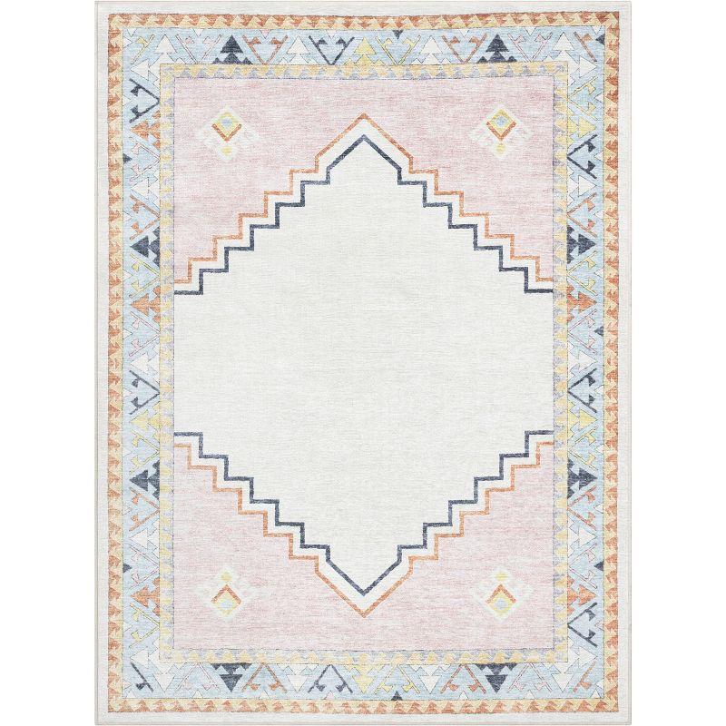 Well Woven Kids Rugs Ethnic Soft Medallion Modern Pink Beige Area Rug