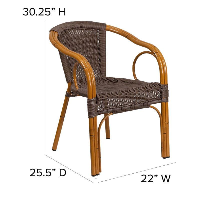 Merrick Lane Esna Series Stacking Rattan Patio Chair with Bamboo Look Aluminum Frame and Integrated Arms