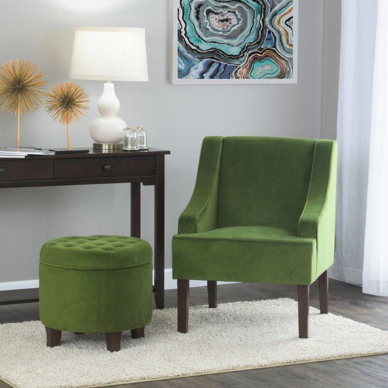 Forest Green Velvet Swoop Arm Accent Chair with Wood Legs