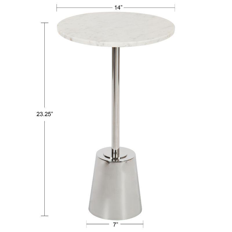 Tira 17'' White Marble and Silver Metal Round Side Table