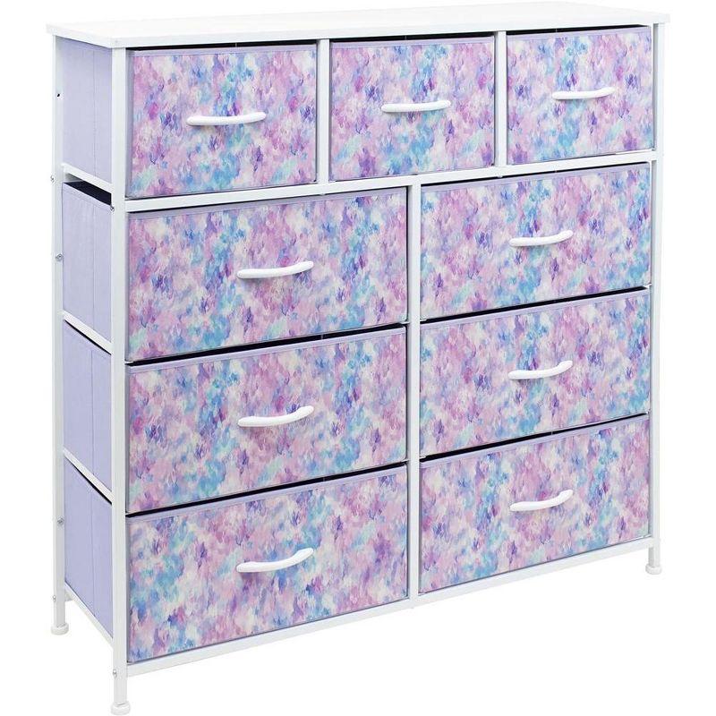 Purple Tie-Dye 9-Drawer Nursery Dresser with Fabric Bins