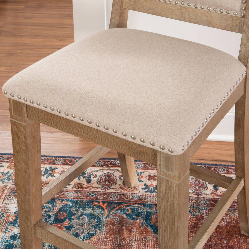 Natural Wood Counter Stool with Stripe Upholstery