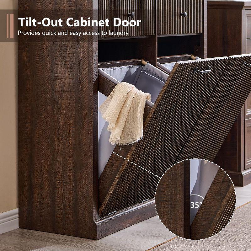 Tilt-Out Trash Cabinet, Hidden Trash Can with 20 Gallon Storage, Wooden Hidden Garbage Can Cabinet with 2 Drawers for Kitchen & Living Room, Brown