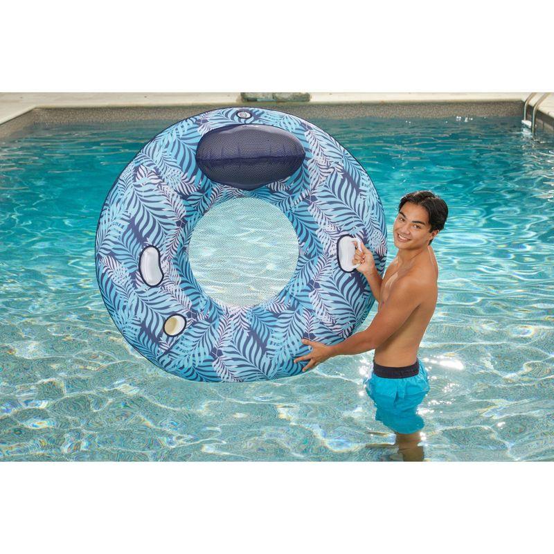 Aqua Blue and White Fern Inflatable Pool Lounger with Backrest