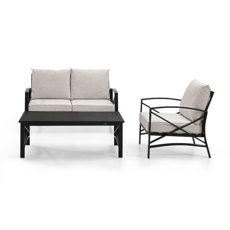 Kaplan 3-Piece Black Steel Outdoor Seating Set with Cushions