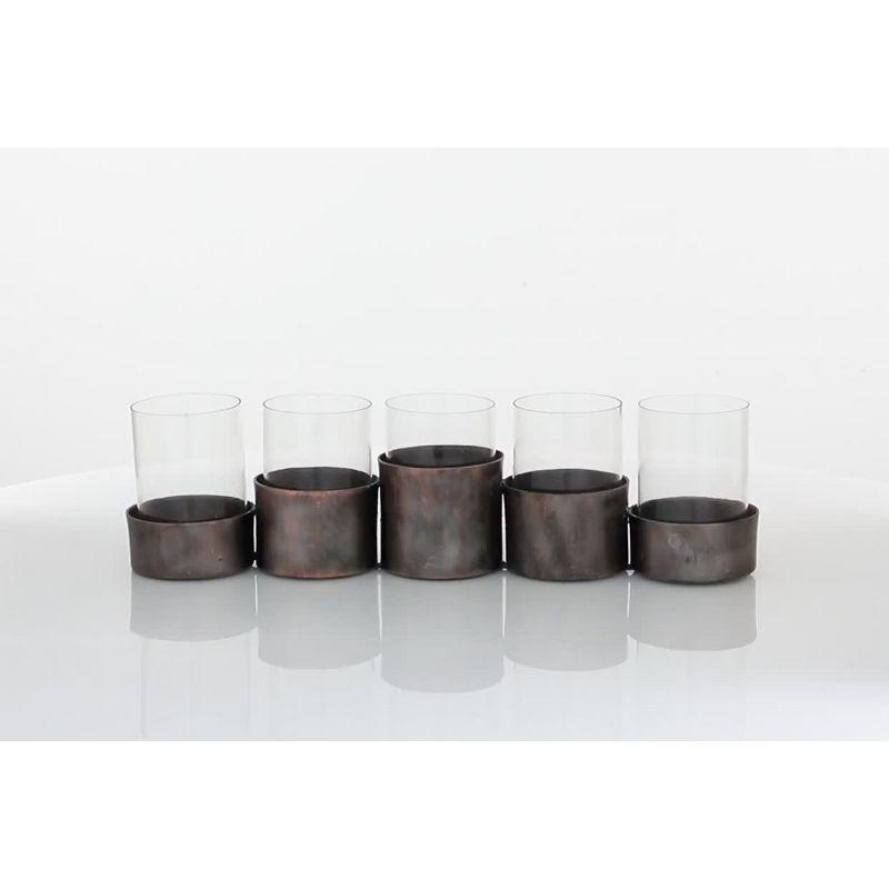 22" x 6" Round Glass Pillar Candle Holder Black - Olivia & May: Elegant Mantel Decor, 5-Unit Tray