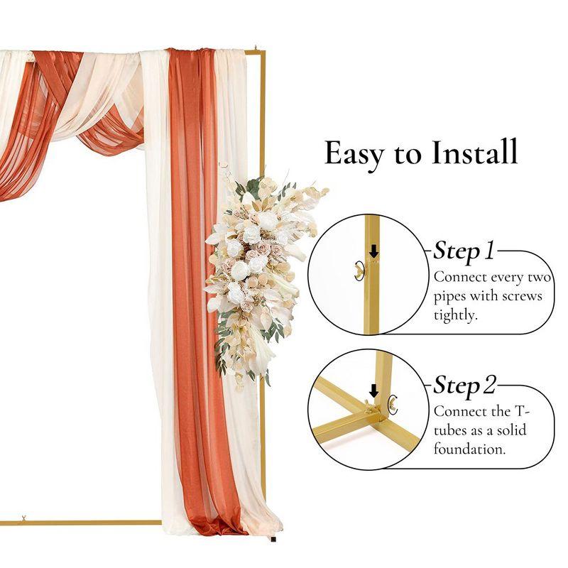 6.6x6.6 FT Square Backdrop Stand Gold Wedding Arch for Ceremony Metal Balloon Arch Stand Indoor Outdoor for Birthday, Wedding Decoration