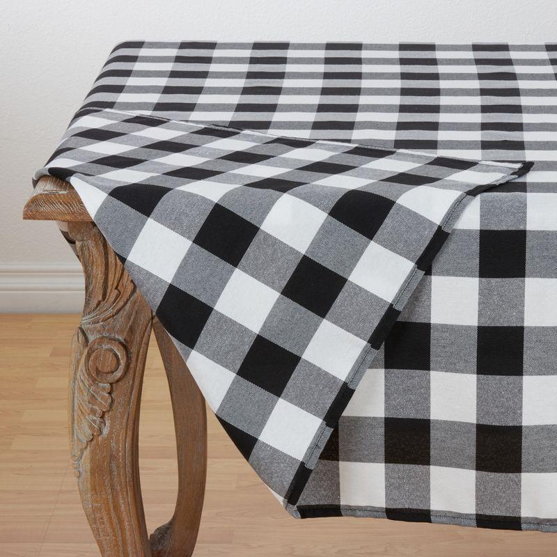 Black and White Buffalo Plaid Cotton Blend Square Tablecloth