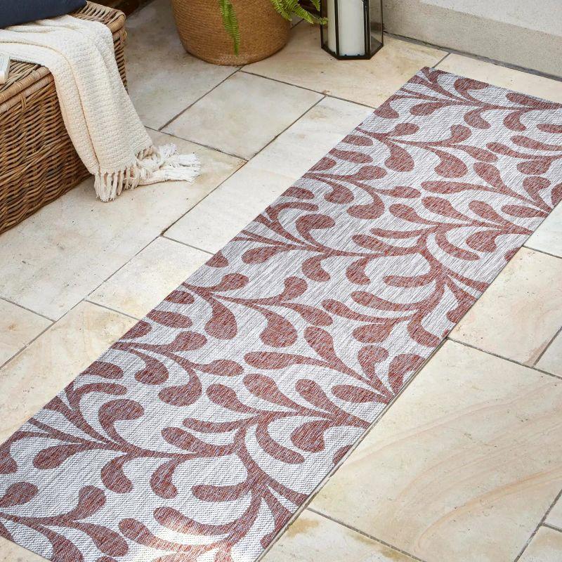 2'x8' Vine All Over Indoor/Outdoor Runner Rug, Red/Beige - JONATHAN Y