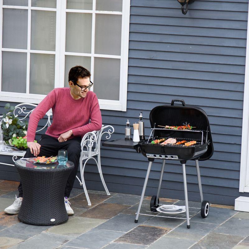 Portable Black Charcoal Grill with Smoker and Shelves