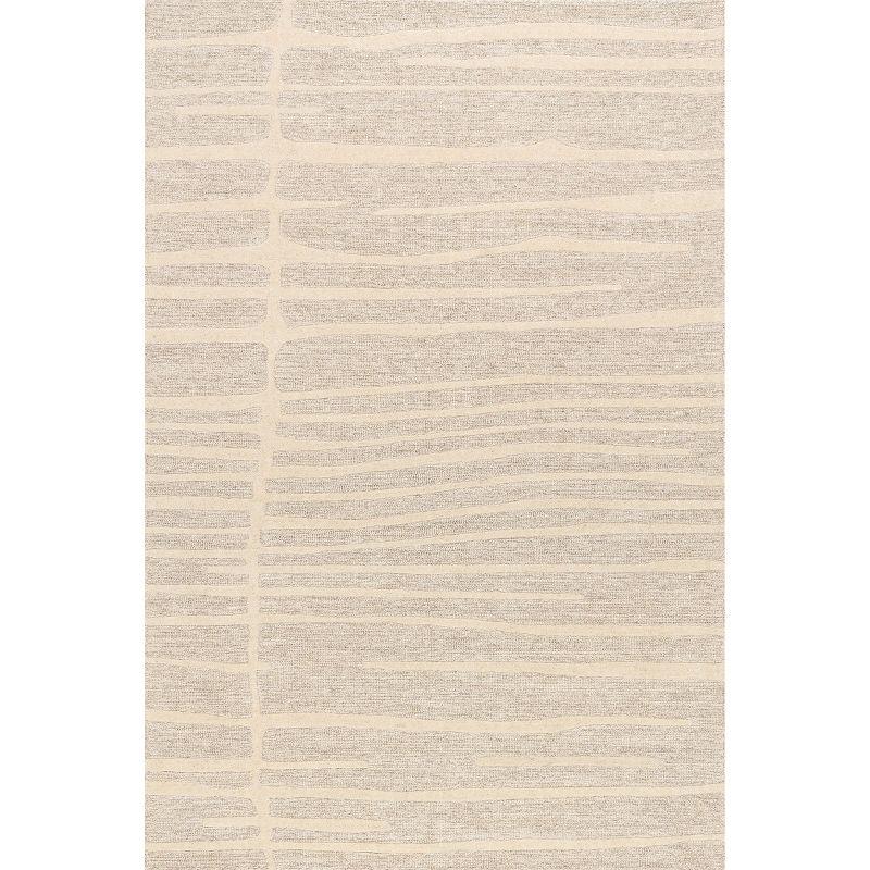 Beige Striped Handmade Wool Tufted 4' x 6' Area Rug