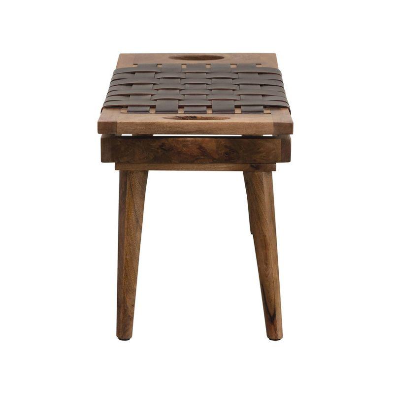 Storied Home Mango Wood Stool Brown: Leather Seat, No Assembly, 17.75" Height, Accent Chair