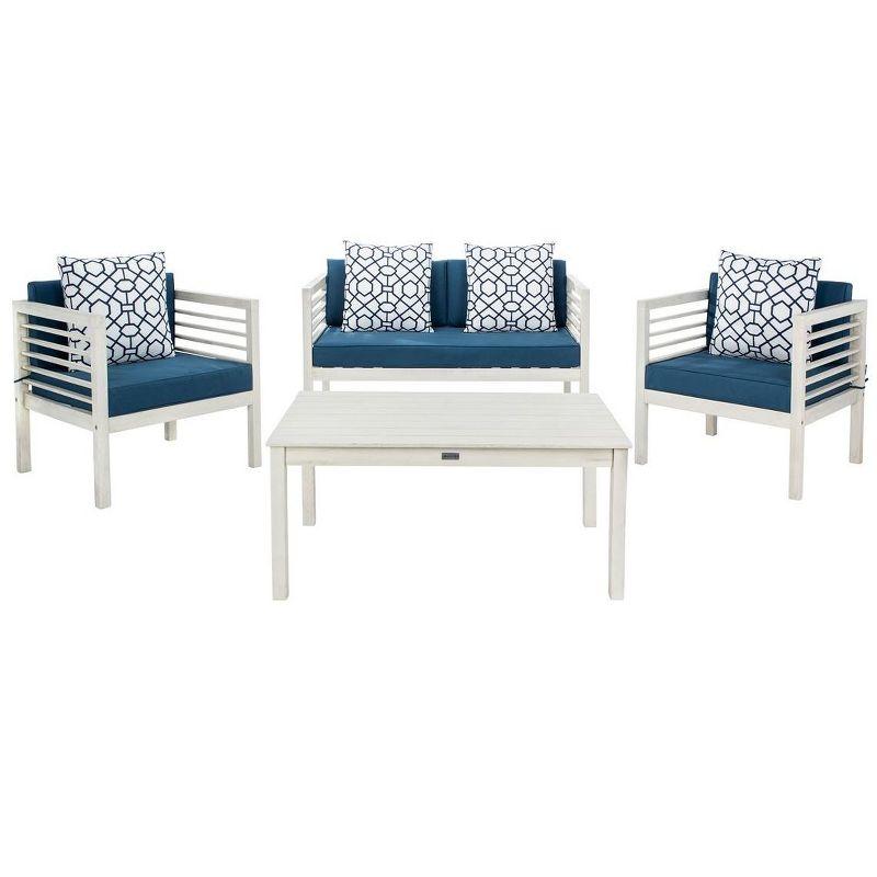 Alda 4 Piece Set - Indoor/Outdoor - PAT7033 - White/Navy + Trellis Pillow - Safavieh