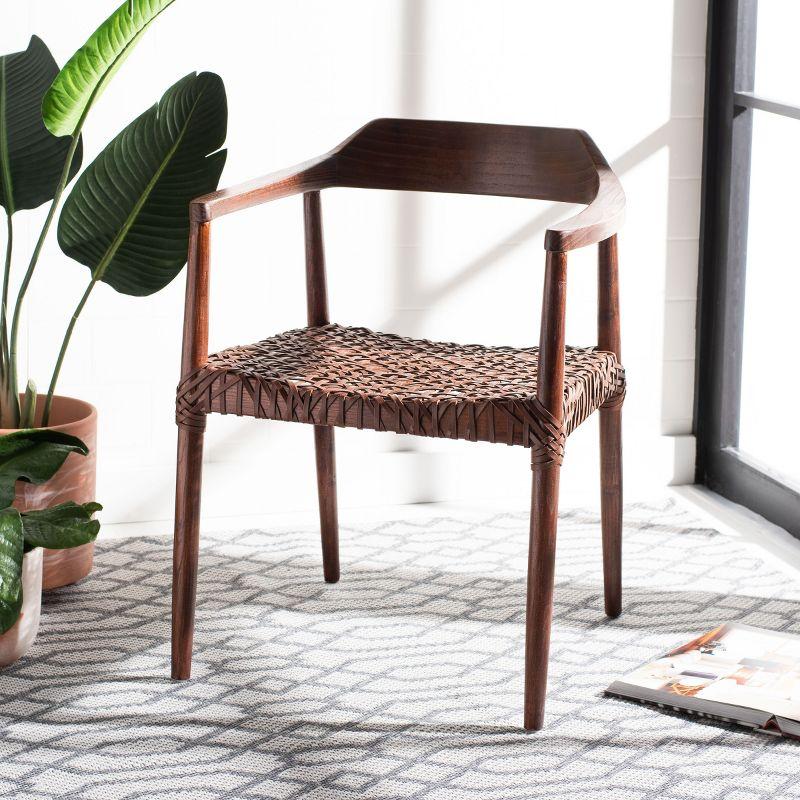 Munro Leather Woven Accent Chair - ACH1005 - Walnut/Cognac - Safavieh