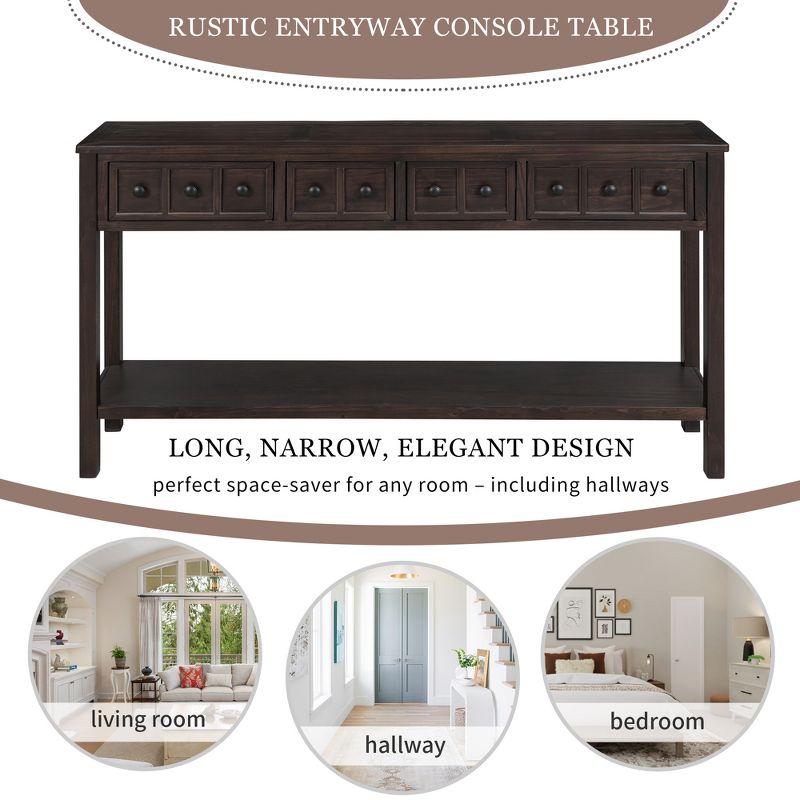 Rustic Entryway Console Table, 60" Sofa Table with Two Different Size Drawers and Bottom Shelf, Espresso-ModernLuxe