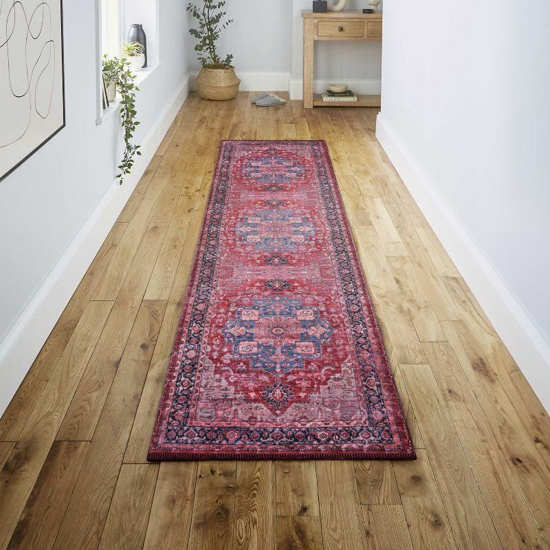 Maris Ornate Medallion Machine-Washable Red/Black/Blue 2 ft. x 8 ft. Runner Rug - JONATHAN Y