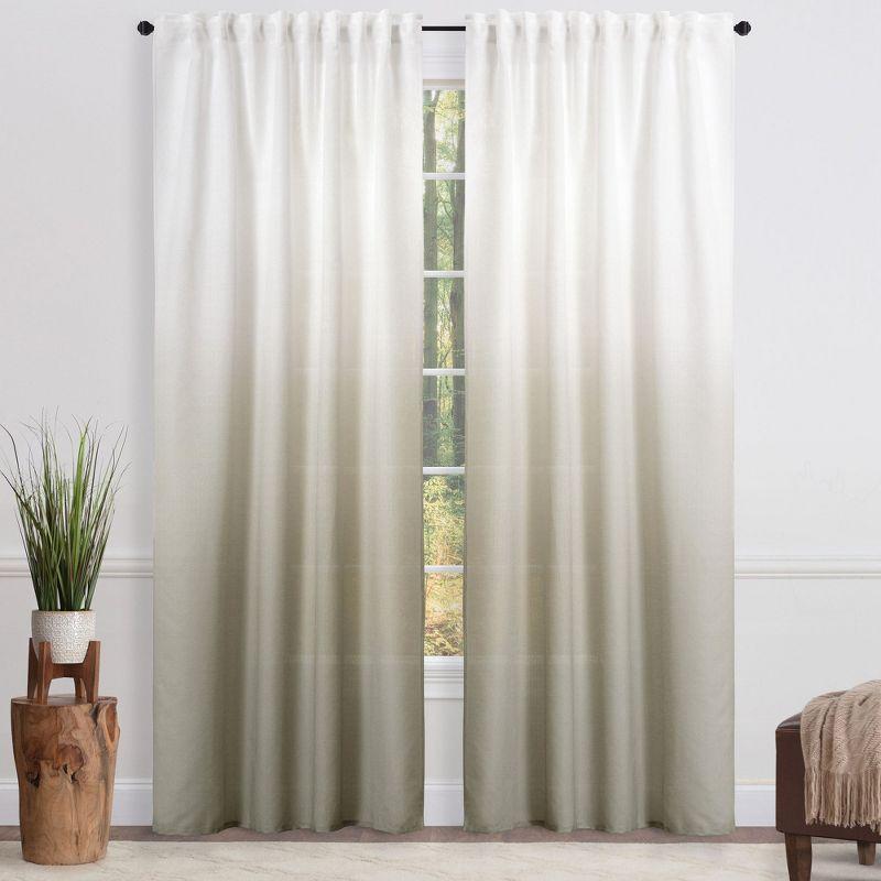 Chanasya 2pk Gradient Ombre Faux Belgian Flax Semi Sheer Window Curtain Panels - Set of 2 - 52 x 63 Inches Long - Sage