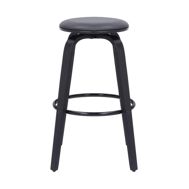 Armen Living 30" Harbor Backless Swivel Faux Leather Wood Counter Height Barstool Gray/Black: Round Seat, Footrest, Fixed Height