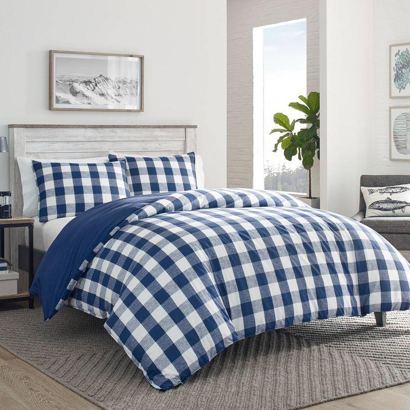 Twin Blue and White Plaid Cotton Duvet Cover Set