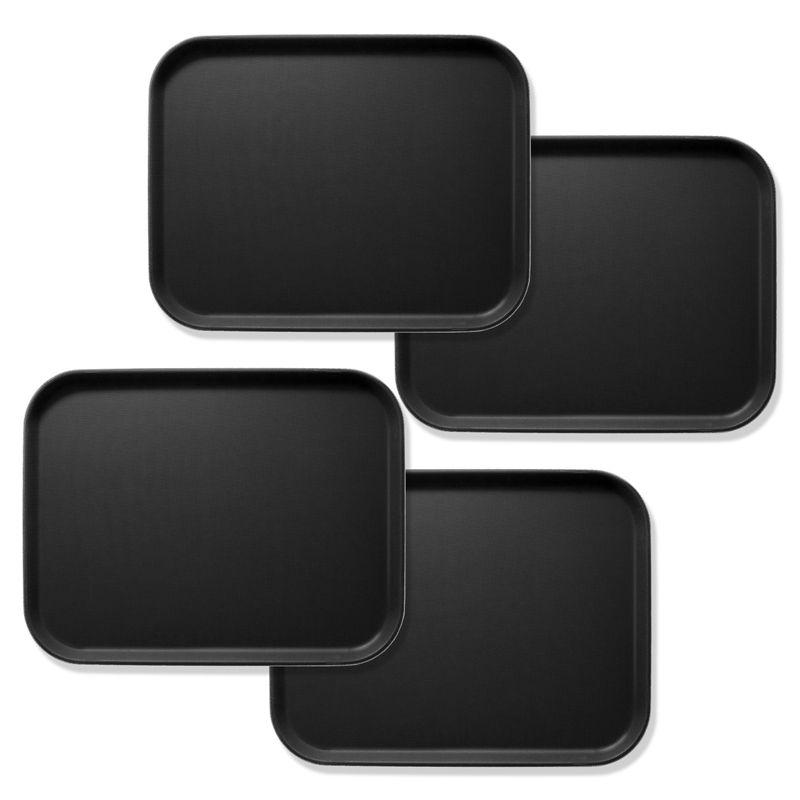 Set of 4 Black Rectangular Non-Skid Serving Trays