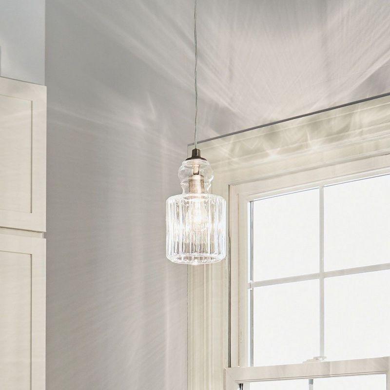 Riviera 10.75" 1 Light Pendant with Clear Ribbed Glass in Brushed Nickel