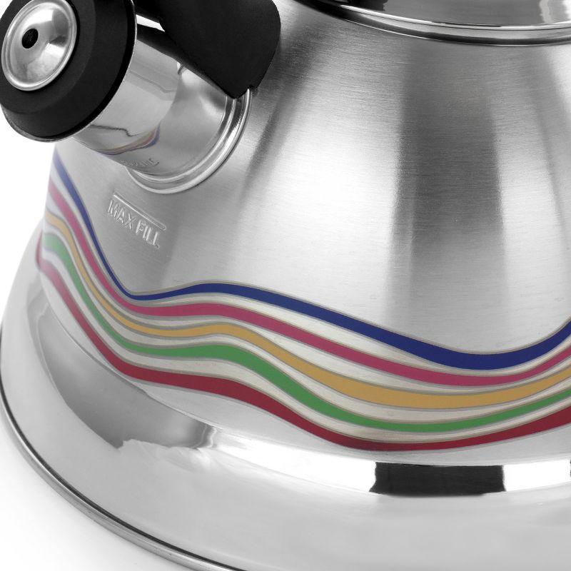 Mr. Coffee Cagliari 1.75 Quart Stainless Steel Whistling Tea Kettle with Color Changing Exterior