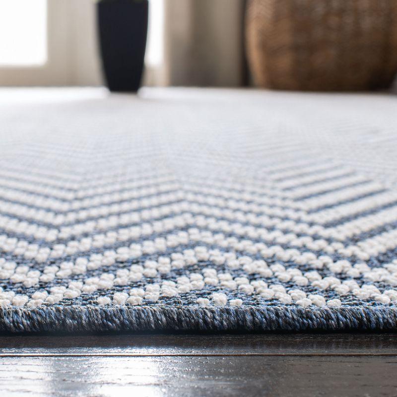 Blue Geometric Flat Woven Rectangular Washable Rug