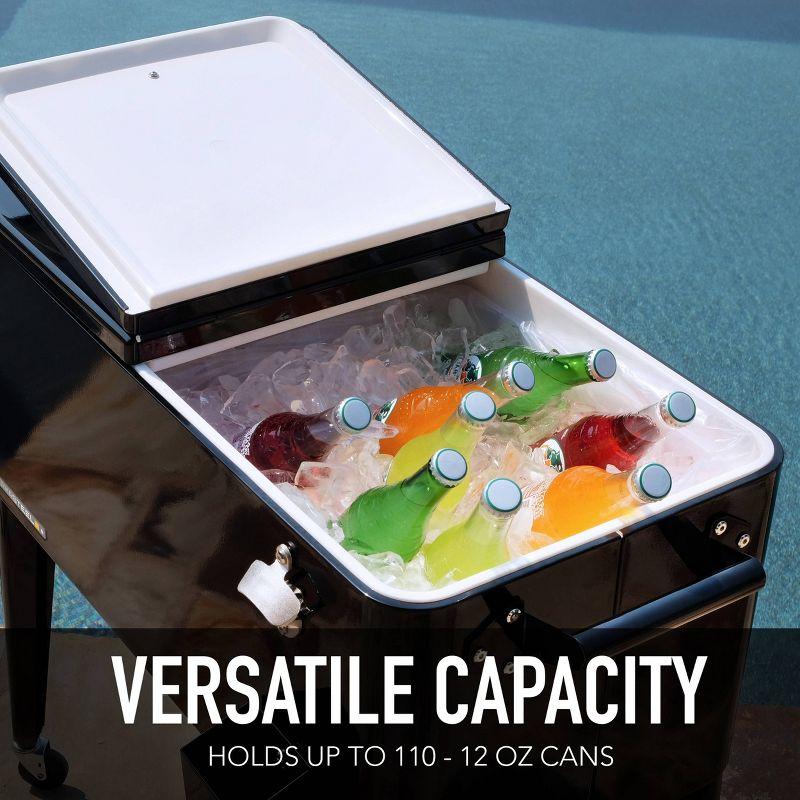 80qt Portable Rolling Patio Cooler - Black - Permasteel: Outdoor Cooler Cart with Stay Up Lid & Bottle Opener