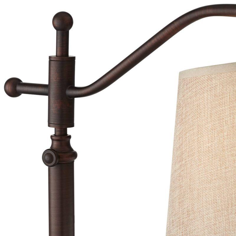 Regency Hill Downbridge Style Desk Table Lamp Adjustable Height 30.5" Tall Bronze Metal Tan Linen Look Shade for Living Room Bedroom Office