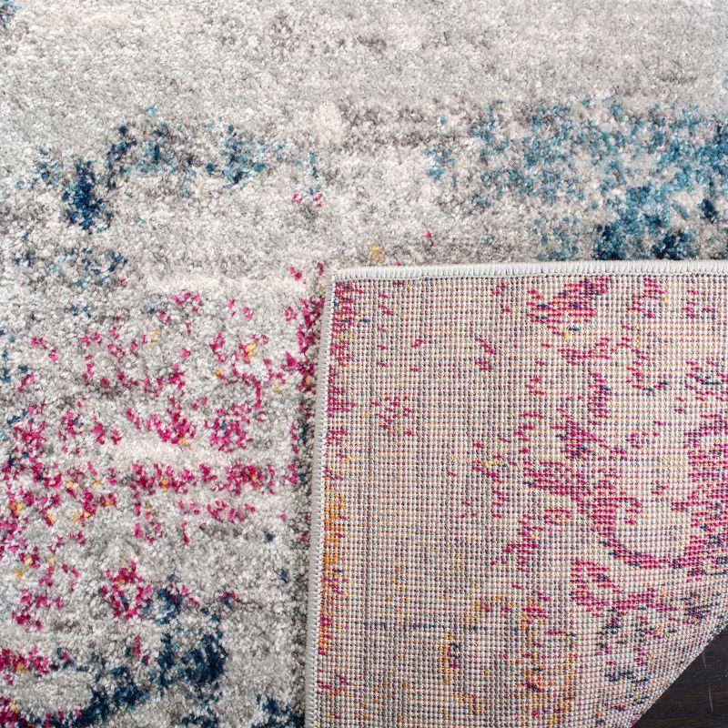 Boho Chic Gray and Multicolor Floral Motif Square Rug