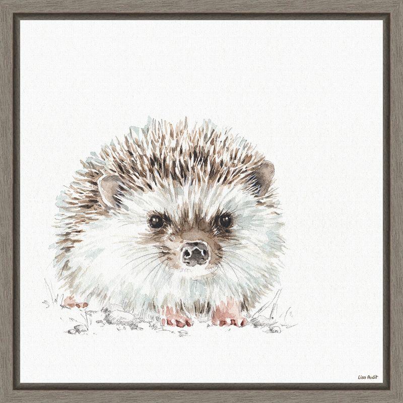 Framed Hedgehog Canvas Print in Gray and Brown