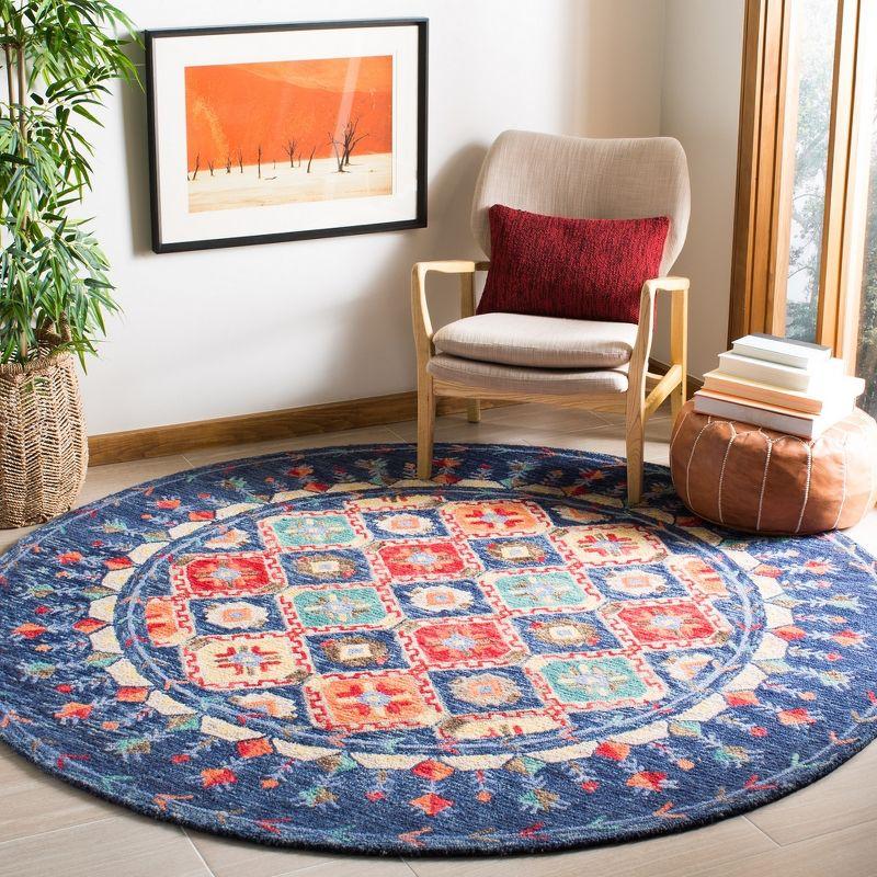 Handmade Geometric Round Tufted Wool Area Rug - 59" Blue