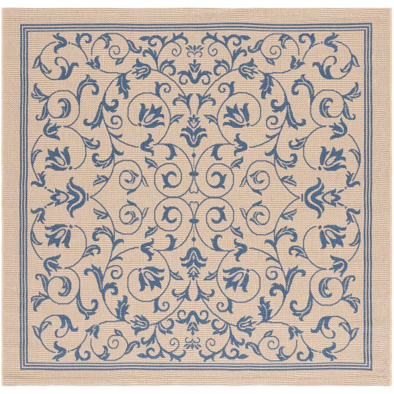 Natural Blue 95'' Square Synthetic Easy-Care Outdoor Rug